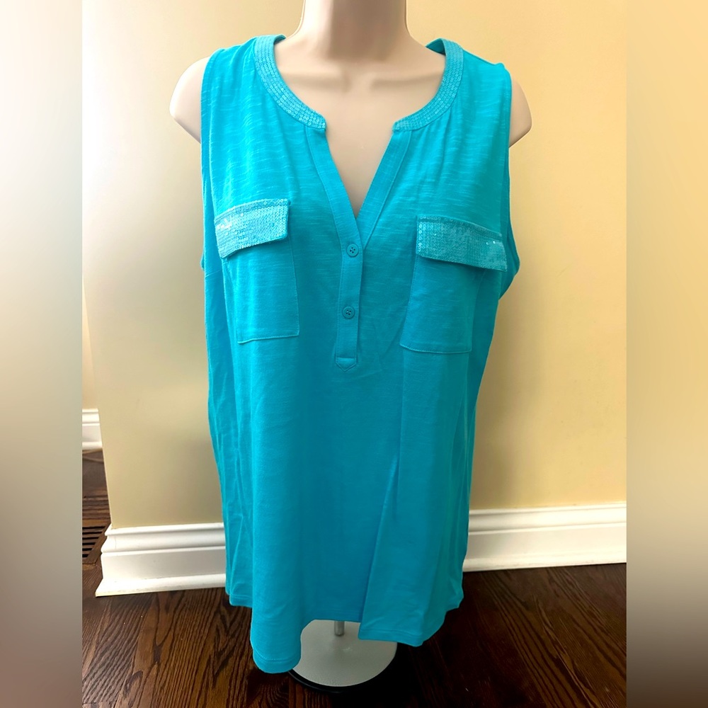 INC Blue Relaxed Blouse with sparkle collar and pockets size L
